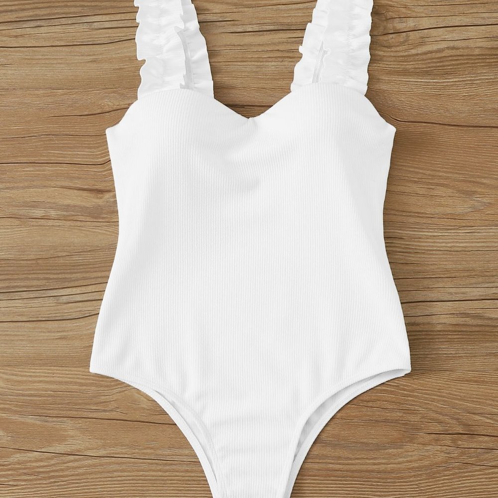 NWOT White Ruffle Strap Swimsuit